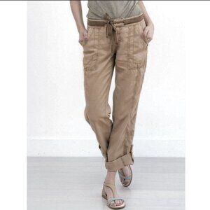 Anthropologie Marrakech Charlotte Tencel Linen Pants‎ Tan Tab Roll Sz 27 NWOT